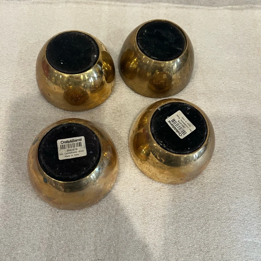 4 Crate and Barrel Orb Mid Century Modern Solid Brass Candlestick Holder RARE